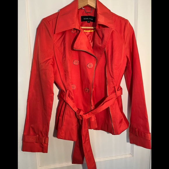 Black Rivet Jackets & Blazers - 🔥NWOT BLACK RIVET BELTED LARGE BUTTON RED WOMENS CLASSY CHIC RAIN JACKET…
